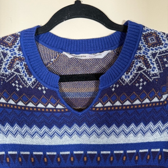 Athleta Fara Fair Isle Blue Knit 3/4 Sleeve Sweater Dress Size XS - Picture 4 of 8